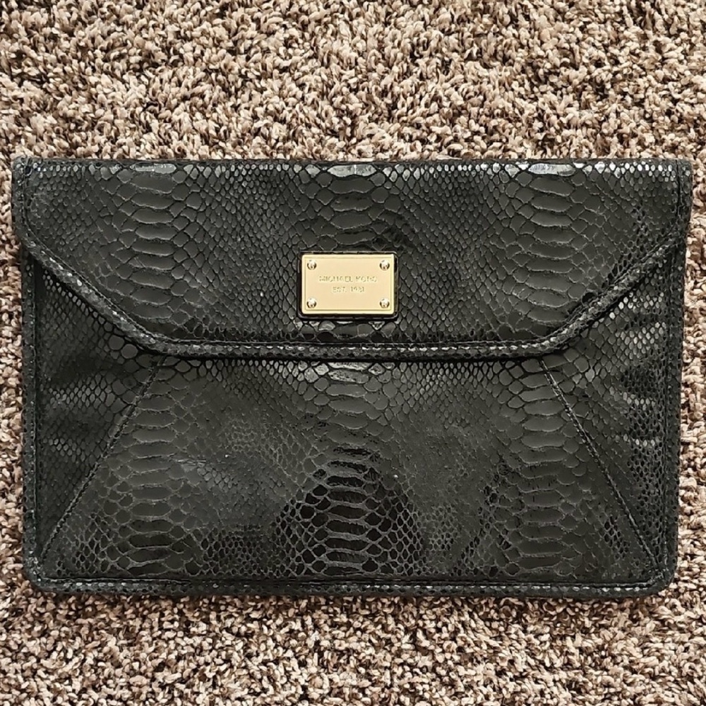 Michael Kors Black Snakeskin Clutch 13”x 9”  Like New - Picture 3 of 9